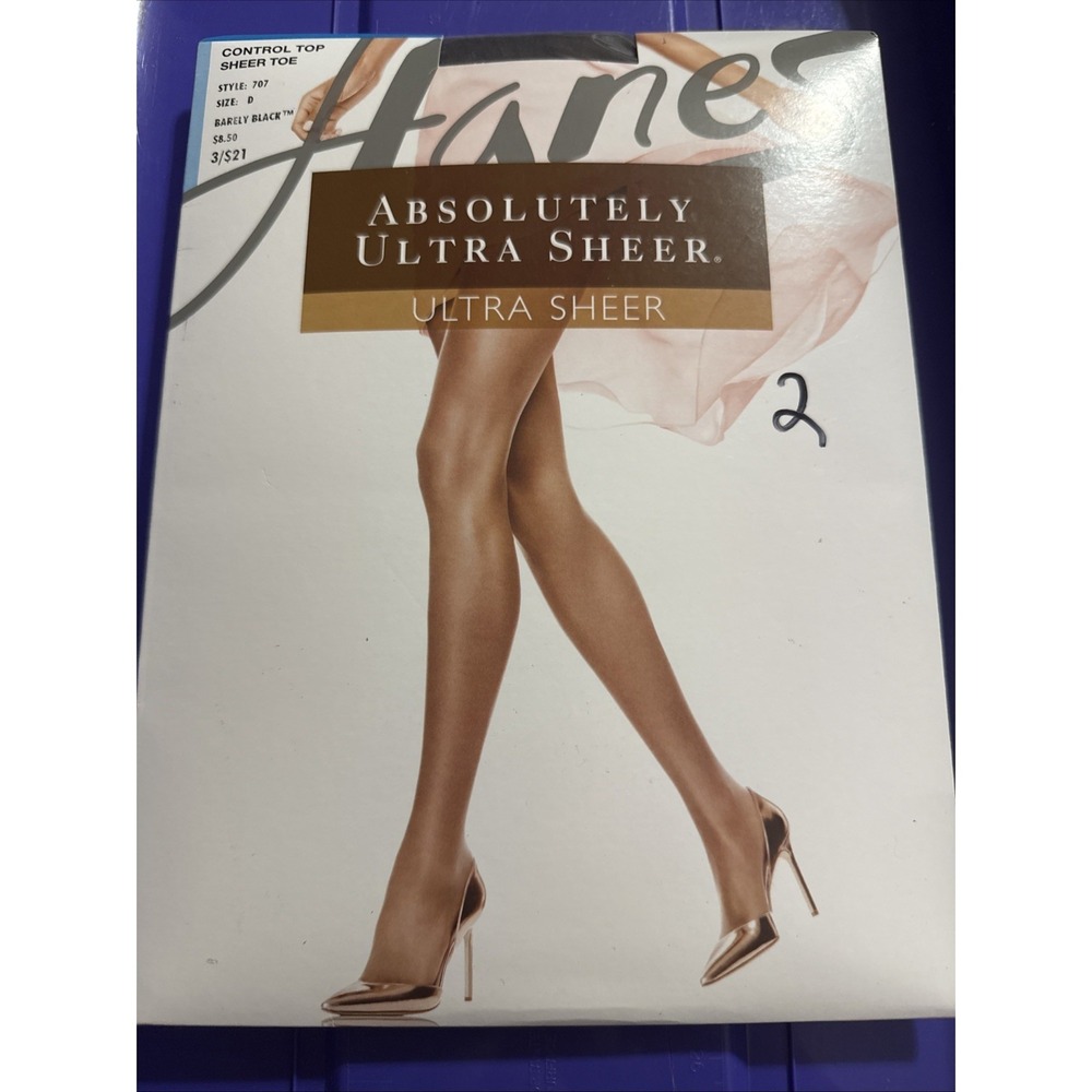Hanes Absolutely Ultra Sheer Control Top Sheer Toe Pantyhose 707 Black Sz D New